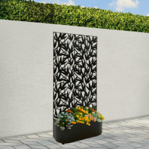 black steel garden planter with screen