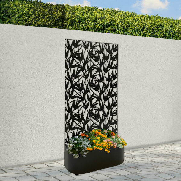 black steel garden planter with screen