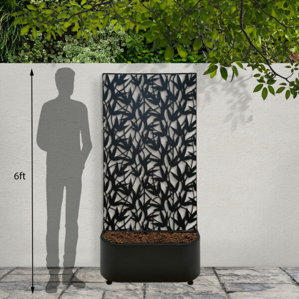 black powder coated garden planter with screen