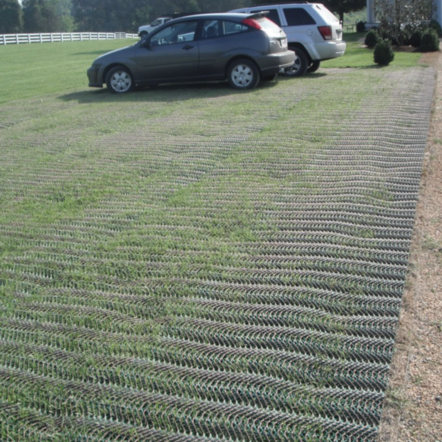 cars parked on grass protector mesh