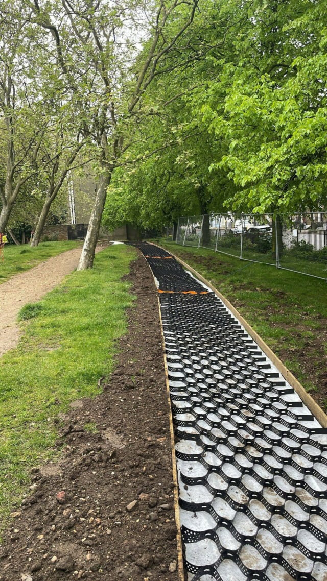CORE TRP cells follow a tree-lined path during installation at Barnard Park.