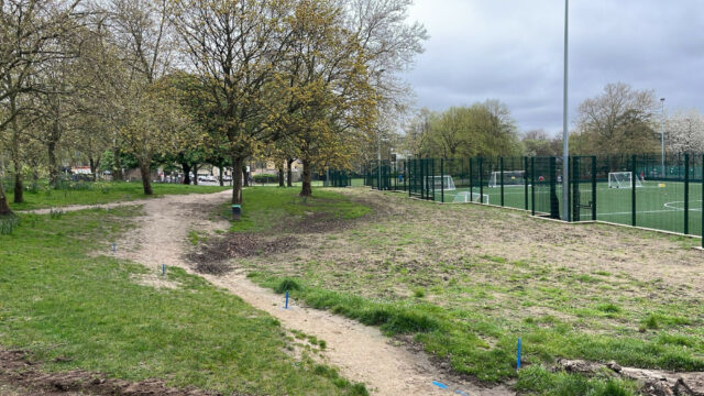 Barnard Park before the new path build-up was installed.