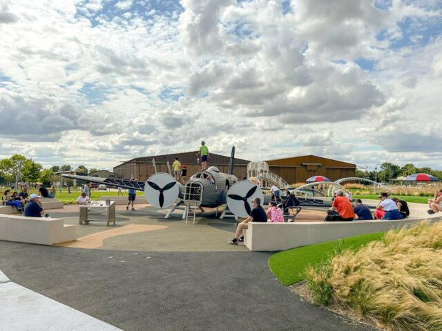 Play equipment and curved surfaces at the Weston Play Zone.