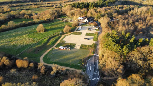 Aerial view of the renewed landscape at Itchen Valley Country Park.