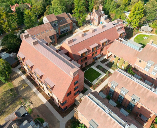 Aerial view of the new buildings at Lucy Cavendish College, Cambridge.