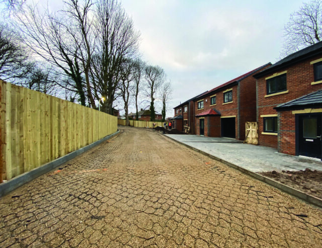 Aggregate-filled cellular reinforcement along the access road at The Grange.