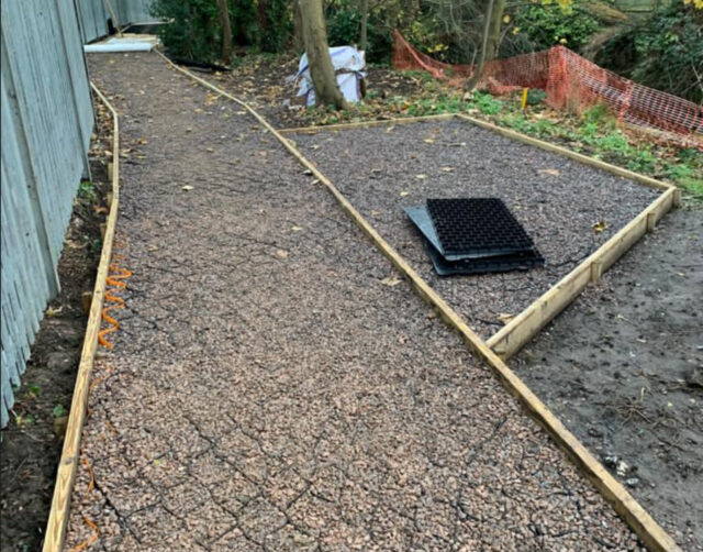 Cellular reinforcement during path construction at Twickenham Gateway.