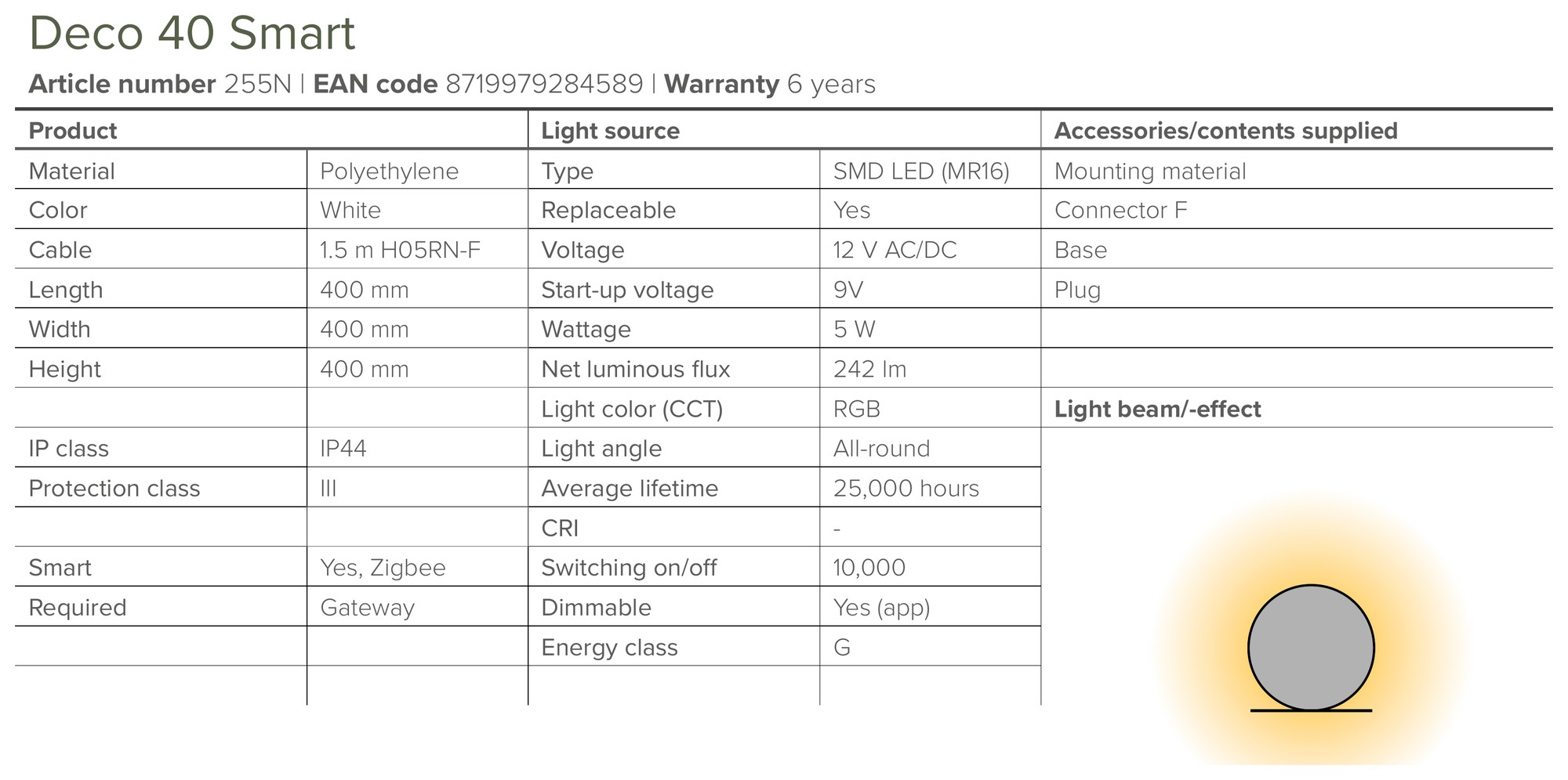 Smart Garden Globe Light 40cm – Lightpro Deco 40 Smart (Zigbee) - Image 5